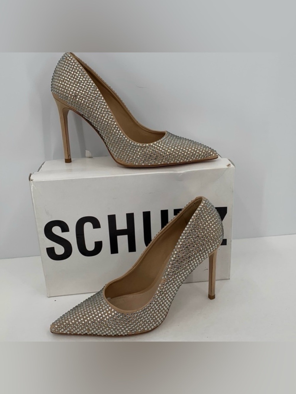 Schutz Sybil Pump shoe nude rhinestone crystal stiletto sequin women 9